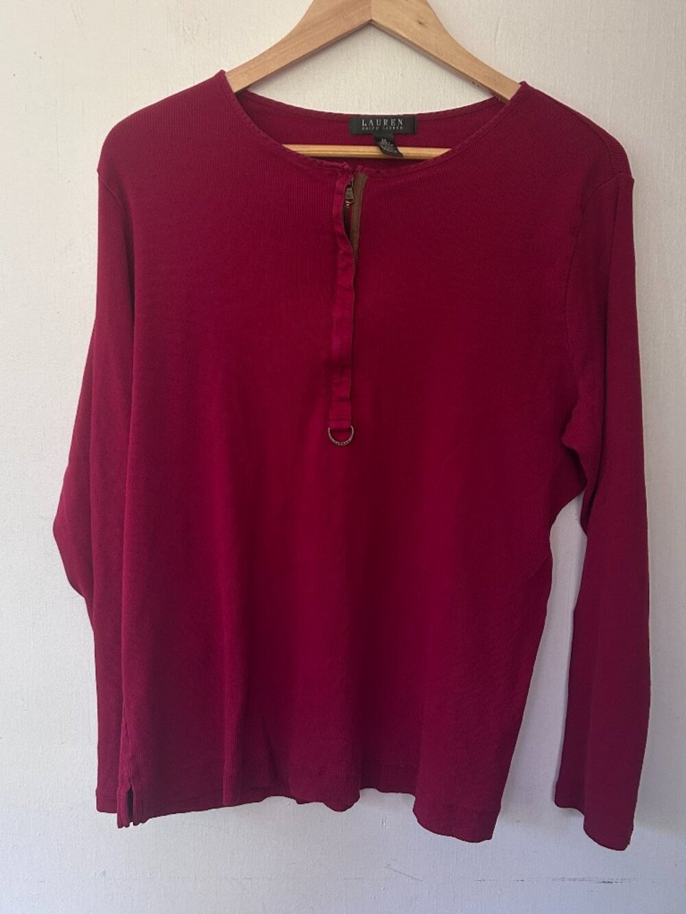 Lauren Ralph Lauren Ribbed 1/4 Zip Henley Size‎ 2XL Red Long Sleeve Preppy